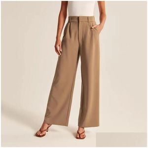 Women'S Pants Capris Womens High Waist Tailored Wide Leg Women Spring Summer Casual Loose Office Suitpants Ladies All-Match Straig Dhflk