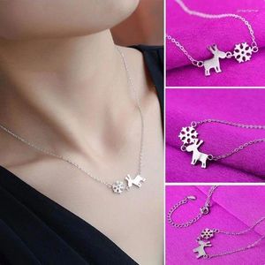 Pendant Necklaces Simple Stylish Style Sterling Silver Fashion Christmas Jewelry Deer Snowflake Necklace For Women Girl Gift