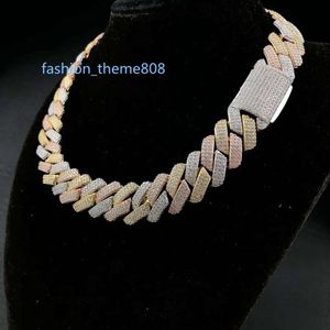 925 Silver vvs moissanite cuban link chain hip hop jewelry 3 rows prong chain ice out vvs moissanite diamond cuban chain