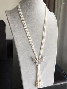 Halsband örhängen Set Women Gift Word 925 Sterling Silver Real Taihu Natural Freshwater Pearl tröja Kedja Små pärlor