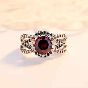 Cluster Rings Exquisite Women Silver Plated Red Ruby Eternity Ring Anniversary Gift Charm Bridal Wedding Engagement Jewelry Size6-9