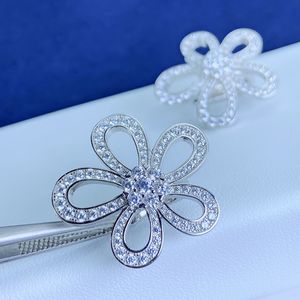 high quality 925 sterling silver diamond flower earrings for girls fashion jewelry dupe brand earrings