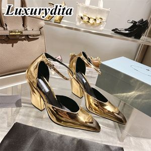 High quality Designer Womens High Heels Luxury Dinner Leather Sandals Fashion Design Casual Muller Shoes Office Girl Bar Shoes for ladys triangle heel YMPR 0056
