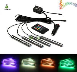 Flexible Car LED Strip Interior Light 4PCS 36LEDs Waterproof Music Sound Control Atmosphere Lamp Decoration Lights with Remote5591006