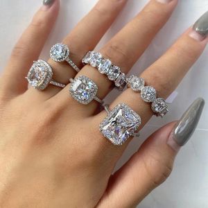 Cluster Rings Karachi Shitalin Cross Border S925 Sterling Silver Ring Snowflake Cut Zircon Pigeon Egg Simulation Diamond Proposal