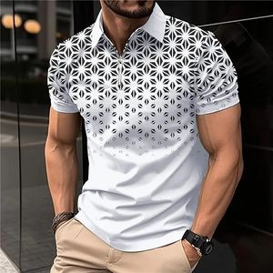 TShirts Fashion Business Zipper Polo Shirt Minimalist 3d Printed Short Sleeved Men's Shirts Leisure Vacation Sports 240106