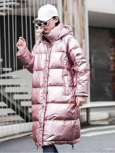 Winter Womens Coats Long Hooded Parkas Fashion Glossy Warm Thicken Cotton Padded Overcoat Oversize Puffer Jackets Female 240105