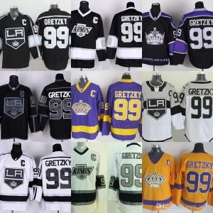Fabrik -Outlet Herren Los Angeles Kings 99 Wayne Gretzky Schwarz Lila weiß gelb 100% Stittiertes billiges Eishockey -Trikot