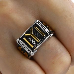 Kayi Obasi Flag Ottoman Empire Ring Men 14k Yellow Gold Mens Single Vintage Ring Fashion Ottoman Empire Jewelry for Men