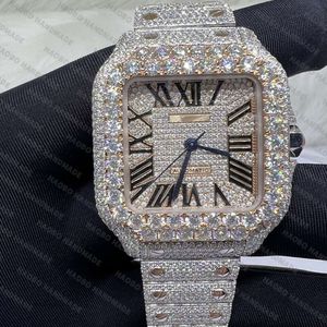 MOQ 1 Relógio mecânico de diamante barato personalizado Ice out vvs Moissanite