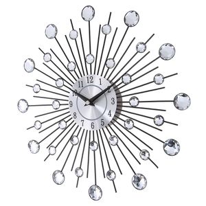 33CM Silver Diamond Wall Clocks Modern Design Metal Clock Home Decor DIY Crystal Quartz Vintage Art Watch 240106