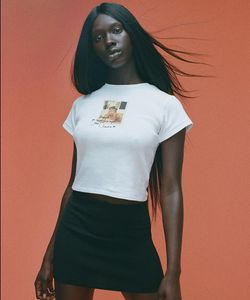2023SS 여름 실현 파 여성 디자이너 티셔츠 3D 디지털 프린트 스트레치 의류 화이트 티 패션 탑 면화 탄력적 단점 티셔츠