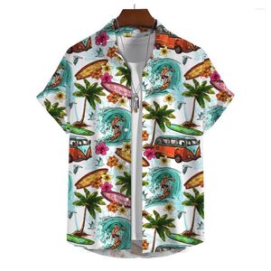 Mäns casual skjortor skjorta sommarlapel kort ärm 2024 hawaii strand för män knapp upp t-shirt mode manliga bluskläder