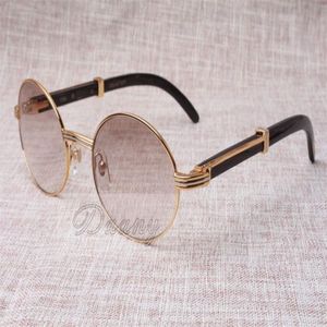 Runde Sonnenbrille, Rinderhorn-Brille, 7550178, natürliche schwarze Hörner, Sonnenbrille für Männer und Frauen, glaslose Brillen, Größe 55–22–135 mm, 224 f