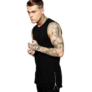 Tops grossist nya tank top män 2017 herr mode blixtlås förlänger lång hip hop tank top casual svart vit ärm herr singlet väst xxl