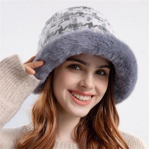 Berets feminino h xadrez pescador chapéu bacia earmuff chapéus para homens inverno quente cabeça de argola