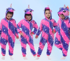Zimowe flanel miękki ciepły jednorożec Kigurumi piżama z kapturem zwierzęcy z kreskówki chłopcy piżamowi piżamowi dla dziewcząt Dziewczęce śpiące 282v9569260