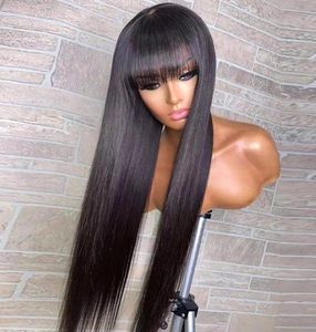 Closure Wig with Bang Silky Straight 10A Grade Brazilian Virgin Human Hair Glueless Full Lace Wigs for Black Woman Fast Express De8961986