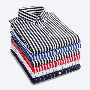 Men's Casual Shirts Men Shirt Striped Color Matching Buttons Formal Slim Fit Turn-down Collar Long Sleeve Single-breasted Cardigan Top
