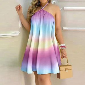 Casual Dresses Summer For Women Halterneck Collar Beach Sexig ärmlösa tunika sundresses Löst fit tryckt klänning