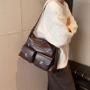 JIAERDI Vintage Brown Shoulder Bag Women Retro Pu Leather Soft Pocket Casual Handbag Female Moto Biker Y2k Handbags Aesthetic 240104