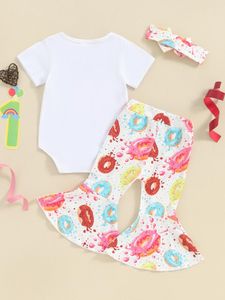 Kläder sätter Fernvia Toddler Baby Girl Birthday Pography Outfits Donut T-shirts Topps Bell Bottom Pants 3st Summer Clothes