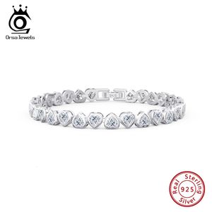 Rinntin Shiny Tennis Bracelet 925 Sterling Silver 40mm Bezel Setting Heart Cut CZ for Women Luxury Chain Jewelry SB165 240105