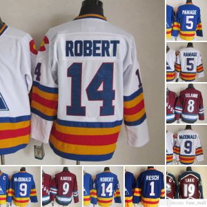Film CCM Vintage Ice Hockey 9 Lanny McDonald Jerseys sydd 14 Rene Robert 19 Joe Sakic 5 Rob Ramage 8 Teemu Selanne 1 Chico Resch Jersey