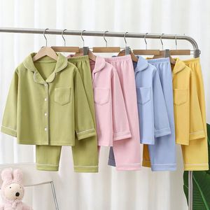 Outono inverno crianças pijama define cor sólida sleepwear para crianças 116 anos adolescente pijamas meninos meninas loungewear roupas de bebê 240106