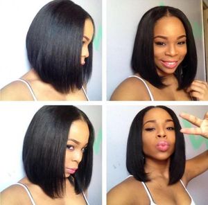 Straight Lace Front Bob Wigs Pre Plucked Middle Part Natural Color Peruvian Human Hair Wig Bleached Knots8534932