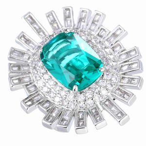 Band Rings Middle Century Inspiration Baguette Cut CZ Accent Emerald Sunburst Cluster RingL240105