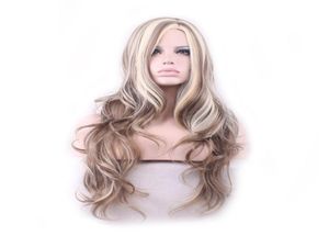 woodfestival Blonde Long Wavy Wig Brown Ombre Fashion Women Synthetic Hair Wigs Heat Fiber Lolita 70 CM3993995