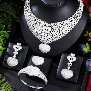 Halsbandörhängen Set Godki Luxury 2tone Heart 4st Nigerian Jewelry for Women Wedding Everyday Wear Zircon African Bridal 2024