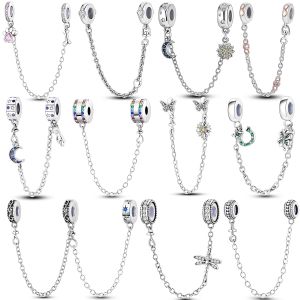 925 versilberte, funkelnde, transparente Sicherheitsketten-Charm-Perlen, geeignet für Original-Mode-PAN-Armbänder, DIY-Schmuck, kostenloser Versand