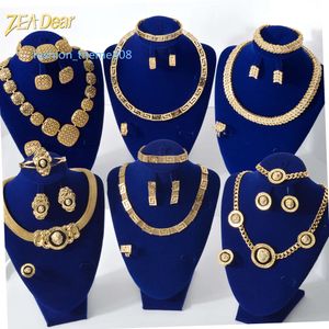Zeadear venda quente brasil ouro luxo cobre conjunto de jóias de noiva colar italiano pulseira brinco anel quatro conjuntos de jóias