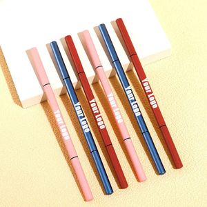Zaneleżka automatyczna różowoczerwono -niebieski kolor Slim Brow Pencil Prywatna etykieta chuda wegańska ołówek brwi z pędzlem 240106