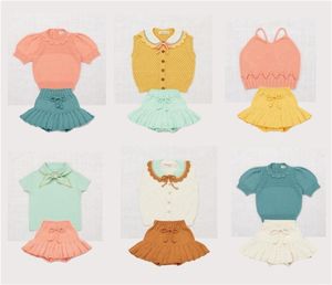Летняя вязаная футболка Misha Puff для девочек, брендовые красивые топы для малышей, винтажные детские вязаные футболки Mish и 2106191138436
