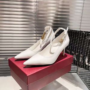 Fashous Women Sandals Pumps Perfect One Stud Metal Button Italian Popular Pointed Toes Clare Sling White Leather Designer Wedding Party Sandal High Heels Box EU 35-42