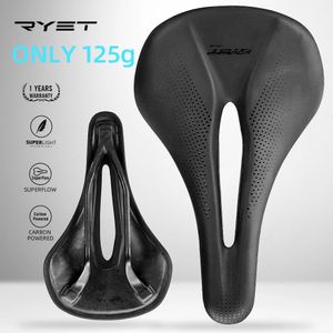 Ryet Carbon Fiber Bike Sadel 143mm Super Light 125G Leather Road MTB Racing PU Soft Seat Cushion Bicycle Saddles Cycling Parts 240105