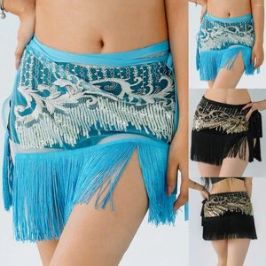 Skirts Sequined Tassel Hip Scarf Mini For Women 2024 Belly Dance Waist Chain Faldas Sparkle Glitters Skirt Dancewear