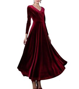 Hösten 2023 Long Dress Cocktail Party Evening Elegant V Neck Velvet Formal Robe Gown Maxi For Women Clothing Vestidos 240106