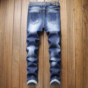 Mens Designer Fashion Washed Blue Jeans Classic Skinny Denim Scratched Distressed Biker Jean Pants 250S