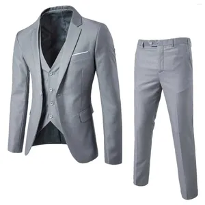 Men's Suits Men 3 Pcs Set Gentleman Suit Long Sleeve One-button Blazer With Vest Pants Office Meetings Business Wedding Party Formal Uniform