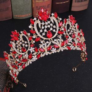 Necklaces Forseven Baroque Fashion Red/blue/gold Color Rhinestone Crystal Tiara and Crown Jewelry for Bride Wedding Party Headwear