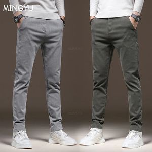 MINGYU Brand Classic Work Stretch Cargo Pants Men Cotton Slim Fit Grey Green Korea Autumn Winter Thick Casual Trousers Male 240106