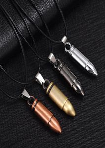 Men Titanium Steel Necklaces Bullet Pendant Leather Chain Necklace Women Jewelry9616592
