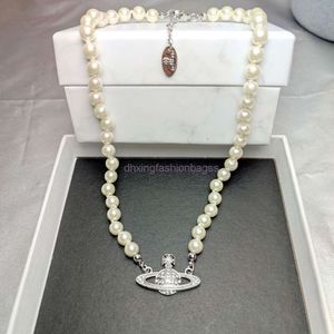 Fashion jewelry Vivienne Empress Dowager West Mini Saturn net red diamond necklace freshwater pearl necklace pearl chain personality female Necklace