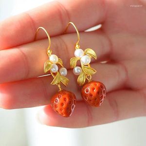 Dangle Earrings Internet Celebrity Natural South Red Agate Strawberry Sweet Vitality S925 Sterling Silver Inlaid For