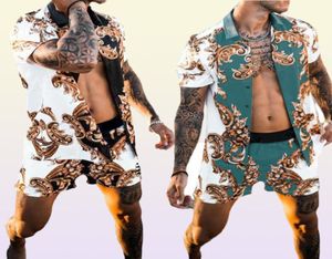 Baddräkt Men039S Summer Tracksuits Hawaii Kort ärmknapp ned Nice Printed Shirt Topps Shorts Set Clothes3377130