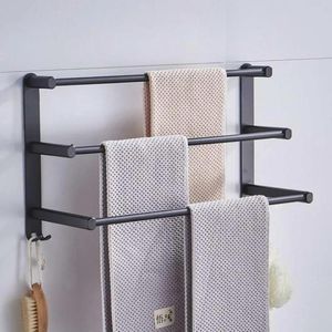 Racks Towel Racks 1/2/3Tiers 60cm Hanger Wall Mounted Rack Aluminum Alloy Bathroom Bar Rail Matte Black Silver Holder EU